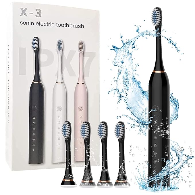 6 Modes Sonic Electric Toothbrushes for Adults Kids Smart Timer Rechargeable Whitening Toothbrush Waterproof 4 Brush Head