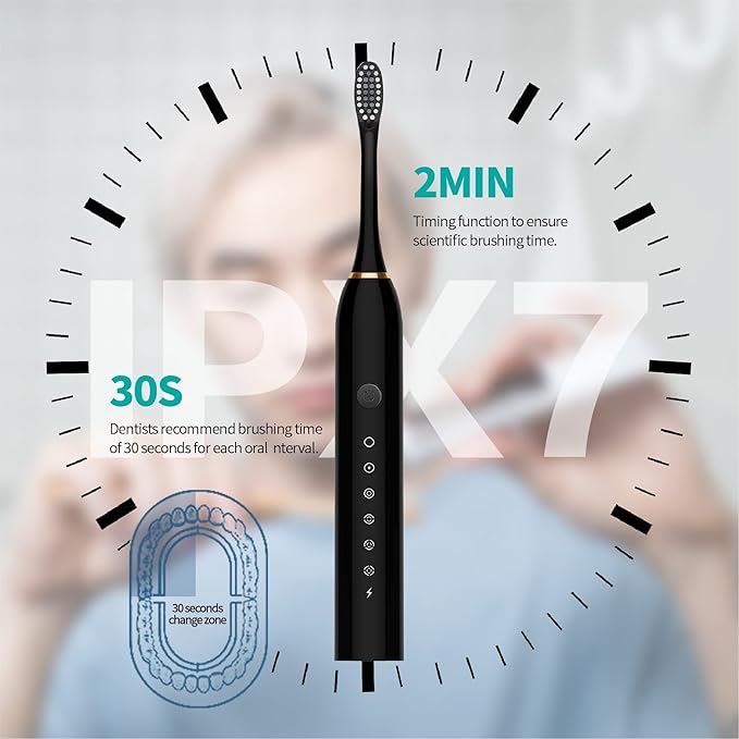 6 Modes Sonic Electric Toothbrushes for Adults Kids Smart Timer Rechargeable Whitening Toothbrush Waterproof 4 Brush Head