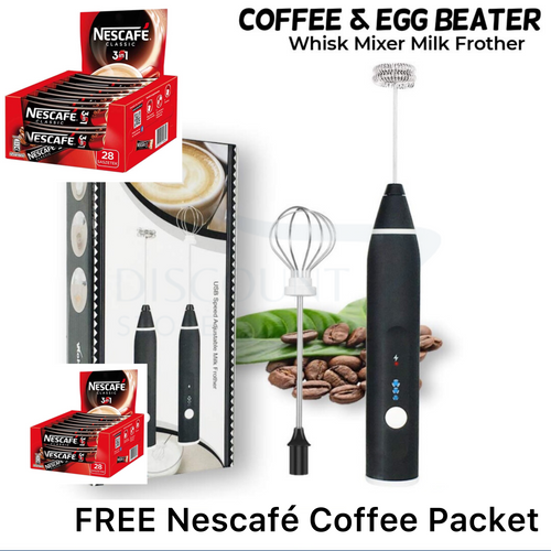 2 in 1 Rechargeable Electric Coffee Beater & Frother + FREE Nescafé Coffee Packet