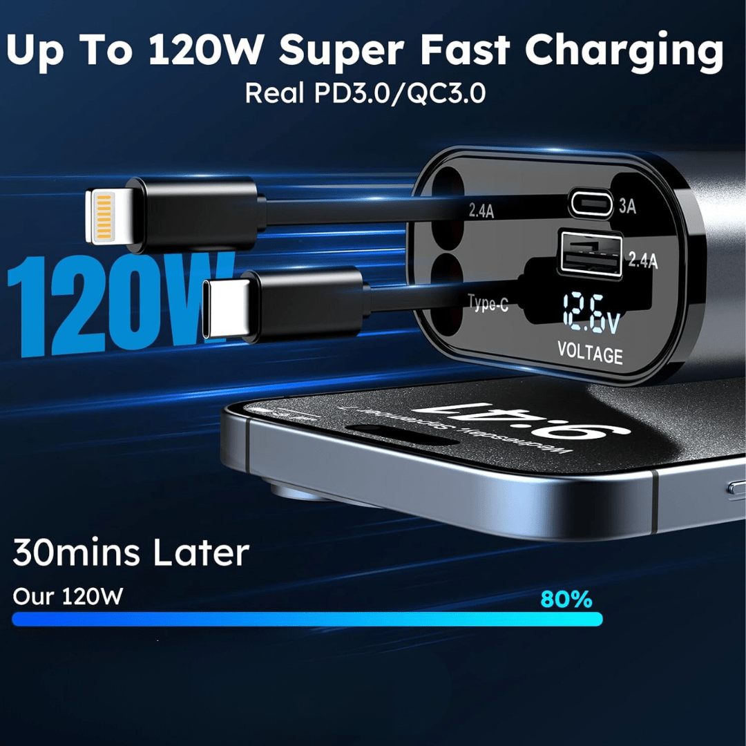 4 IN 1 Retractable Car Phone Charger WITH STAR LIGHTS