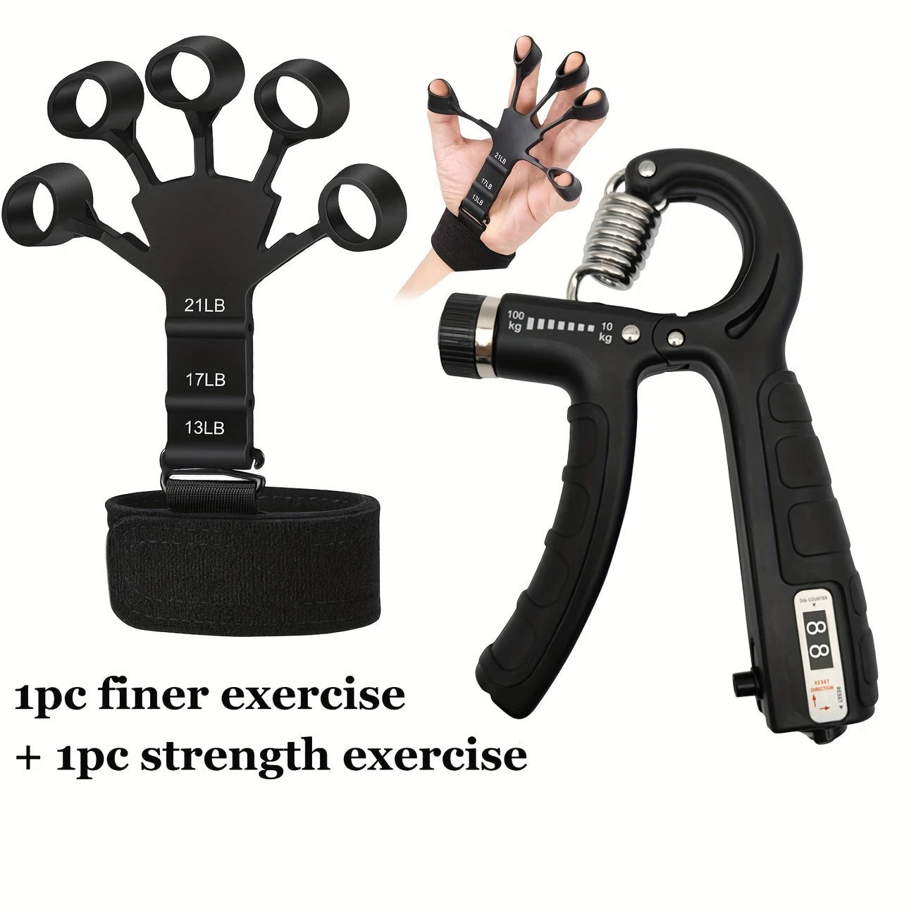 Hand Grip with Counter+1 pc Silicone Finger Exercise Grip