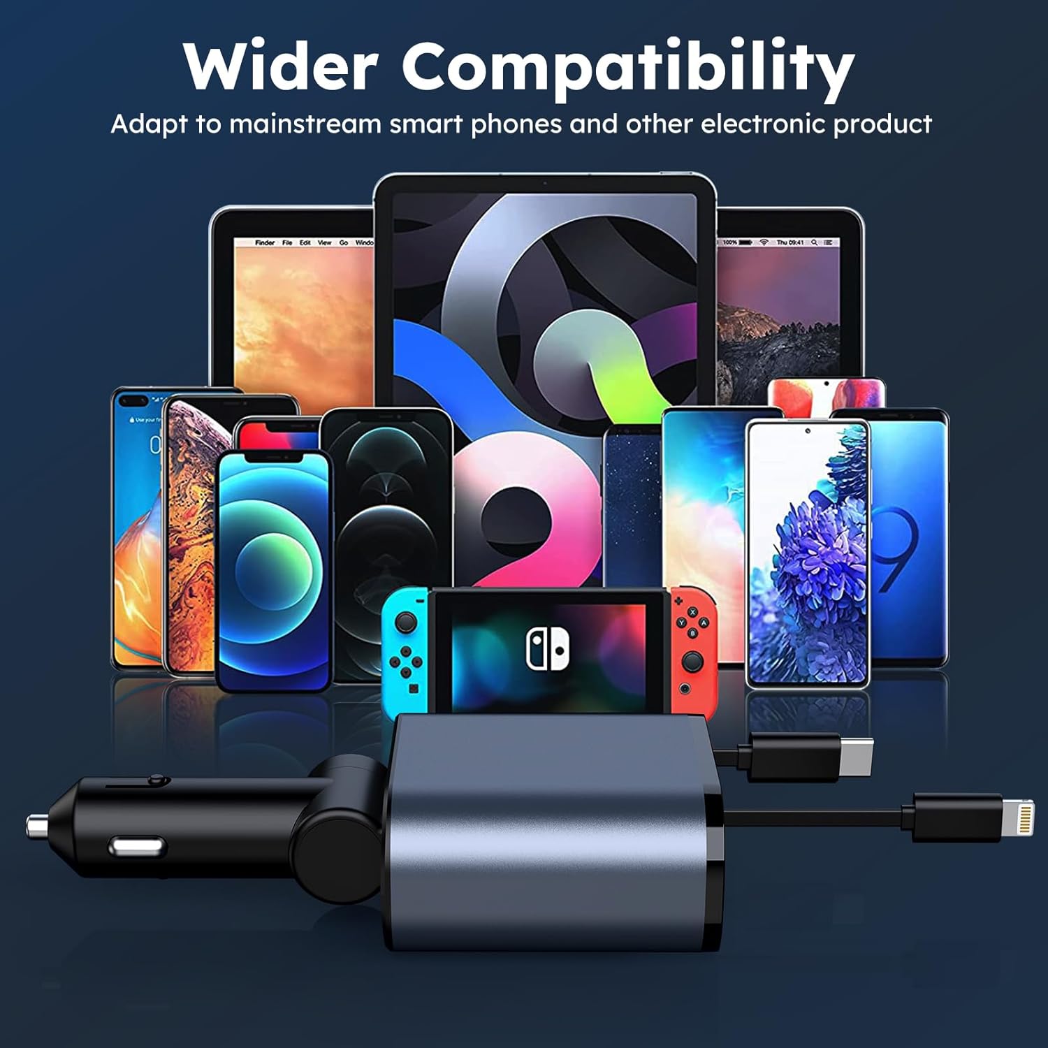 4 IN 1 Retractable Car Phone Charger WITH STAR LIGHTS